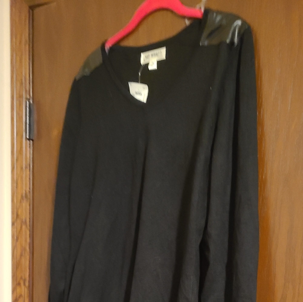 Plus Size Say What? Black Sweater Dress With Faux Leather Trim Size 3X